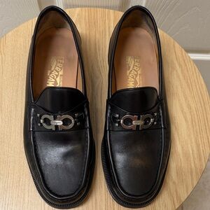 Salvatore Ferragamo Black Leather Gancini Bit Loafers